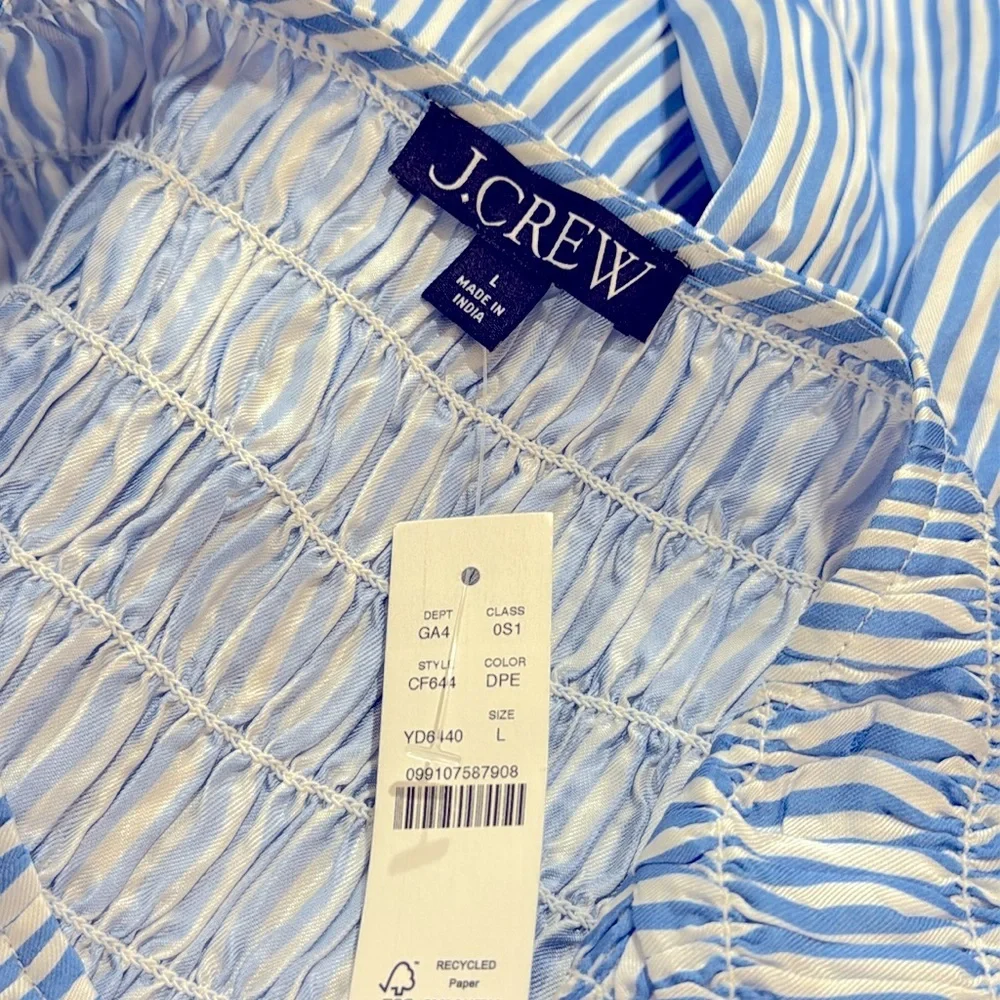 NWT J. Crew Blue & White Maude dress in stripe drapey viscose twill - Picture 7 of 8